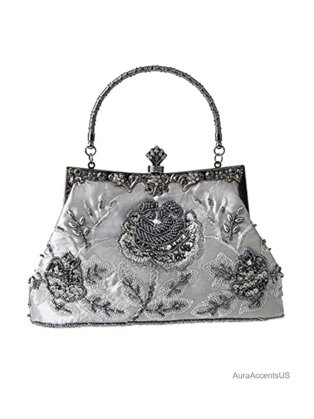 Floral Beaded Rhinestone Embroidered Sequin Clutch Crossbody Evening Bag